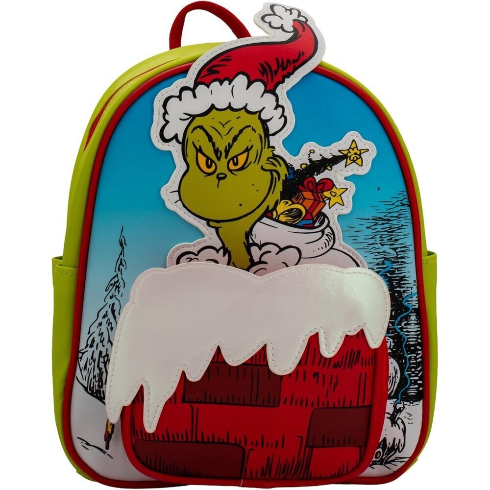 Mini Grinch Backpack Faux Leather 10.5 Inch Adjustable Straps Water Resistant